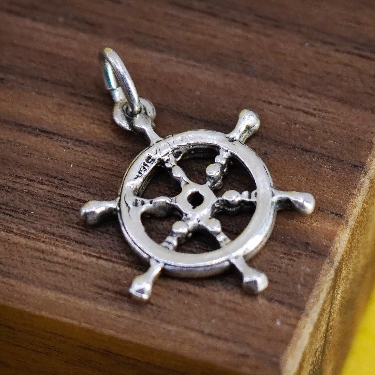 Vintage sterling silver handmade pendant, 925 silver rudder wheel charm