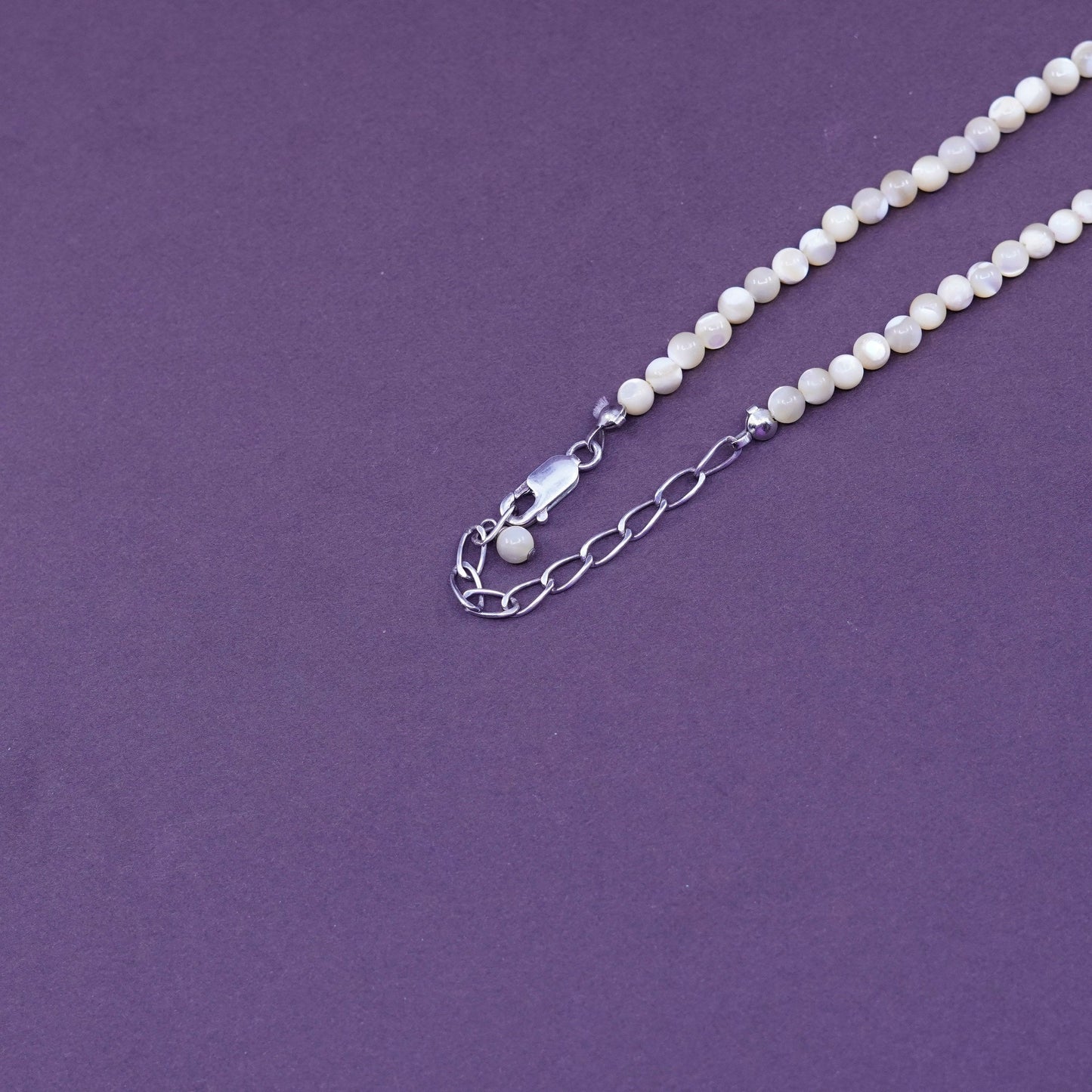 15+2”, vintage handmade necklace, genuine agate beads Sterling 925 silver chain