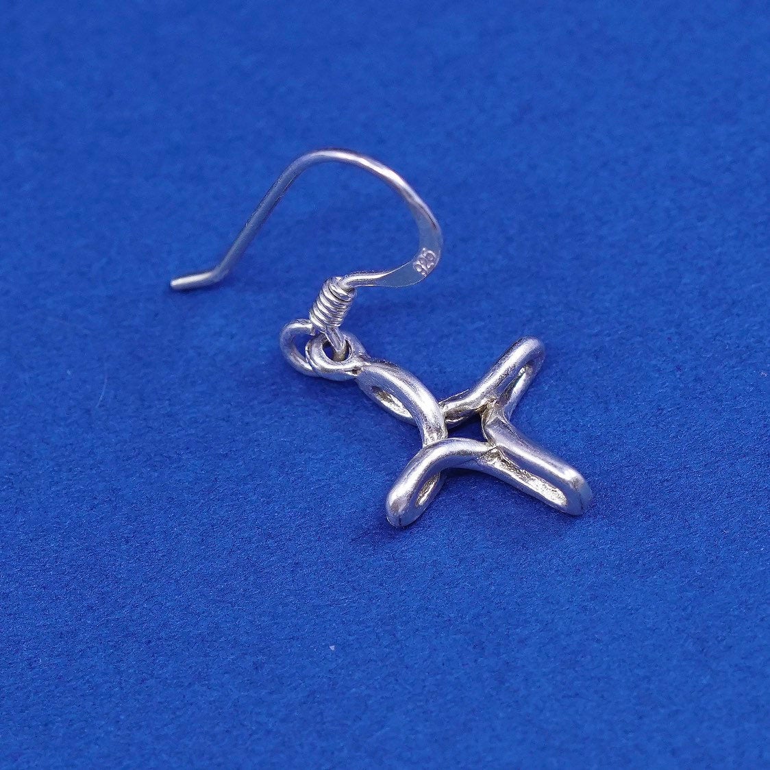 vtg Sterling silver handmade earrings, 925 cross drops, stamped 925