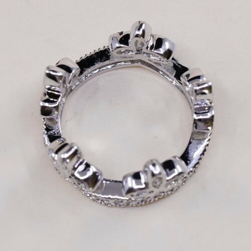 Size 7.25, Vtg Sterling Silver Handmade Wedding Ring, 925 Band W/ Cz Inlay