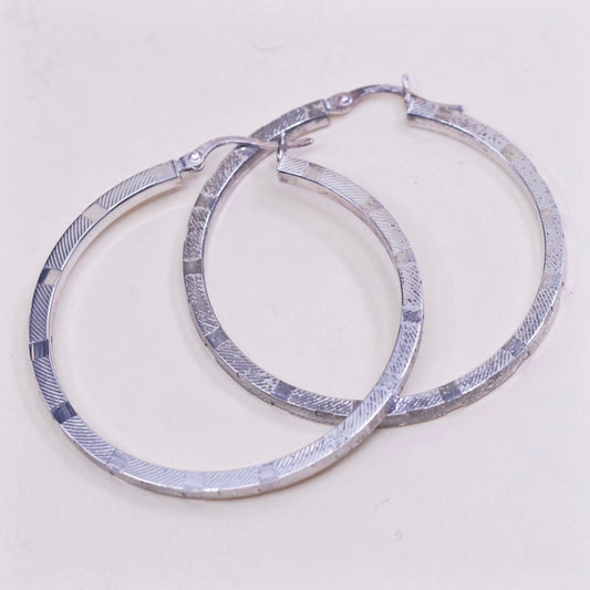 1.75”, vtg sterling silver loop earrings, textured minimalist primitive hoops