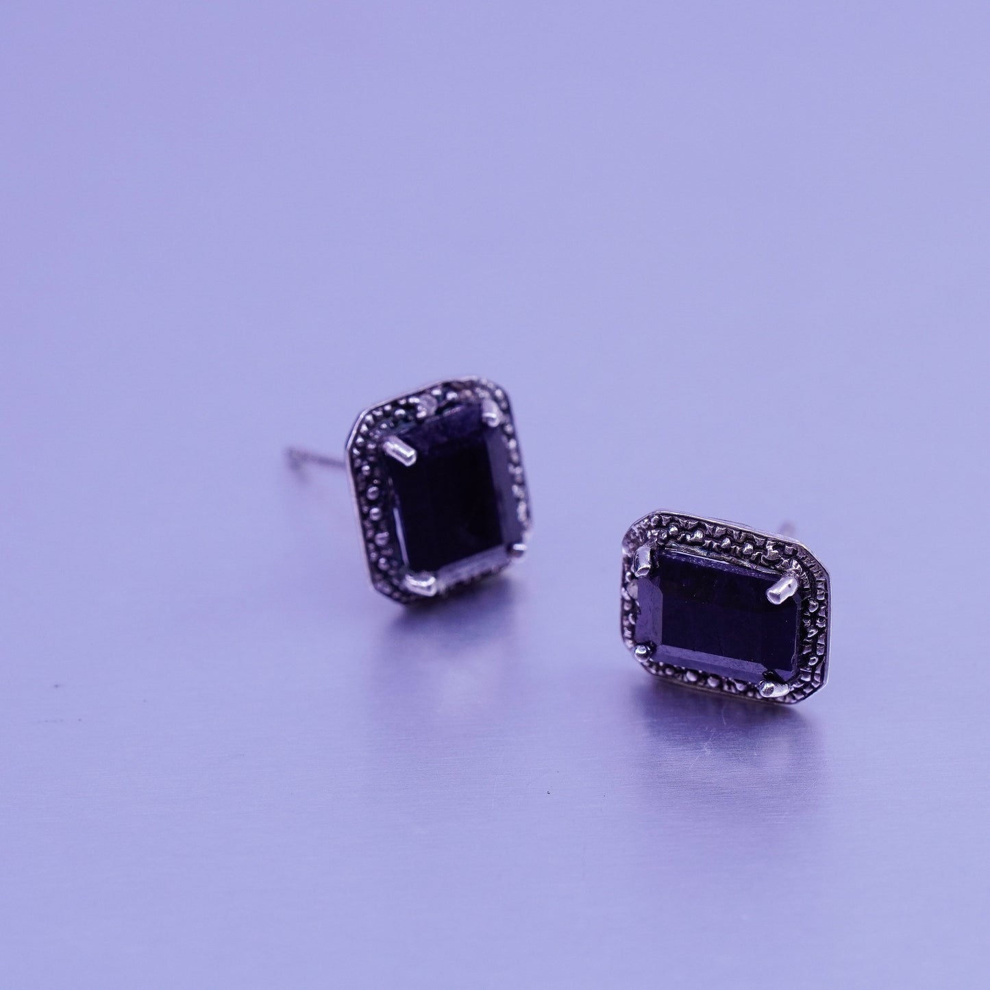 Vintage Sterling 925 silver earrings, studs with obsidian and diamond details