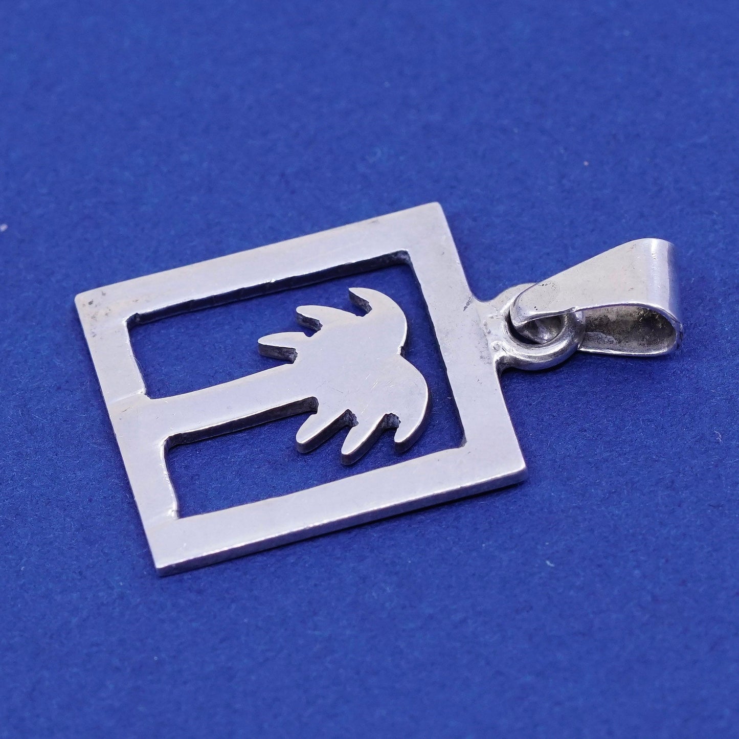 Vintage sterling silver handmade pendant, 925 square with palm tree