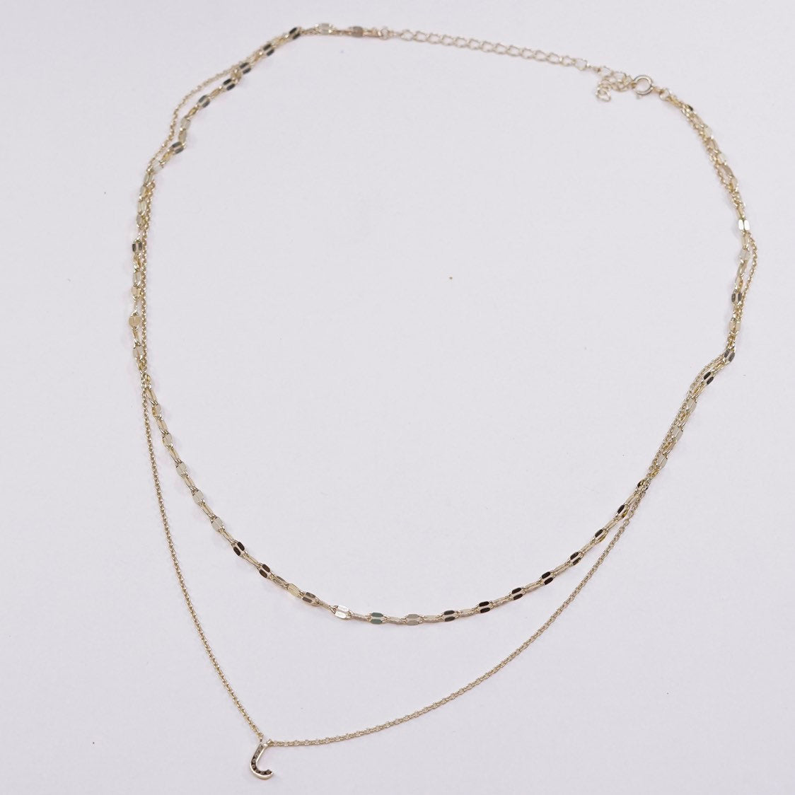 14", vtg Vermeil gold sterling silver 925 flatten chain w/ initial J pendant
