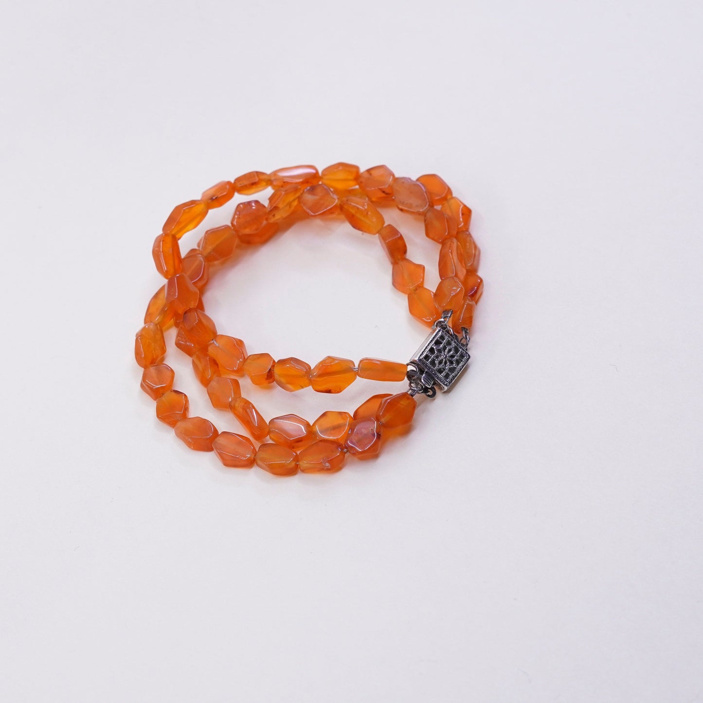 5.5”, handmade multi stands carnelian bracelet with sterling 925 silver clasp