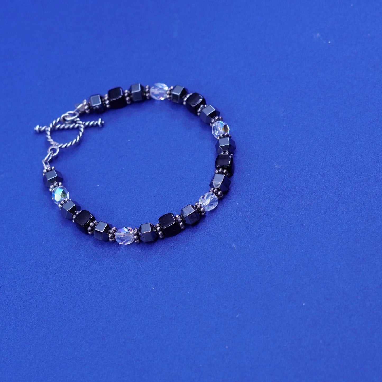 6.75”, Silpada B0869 Sterling 925 silver bracelet w/ Hematite Clear Crystals