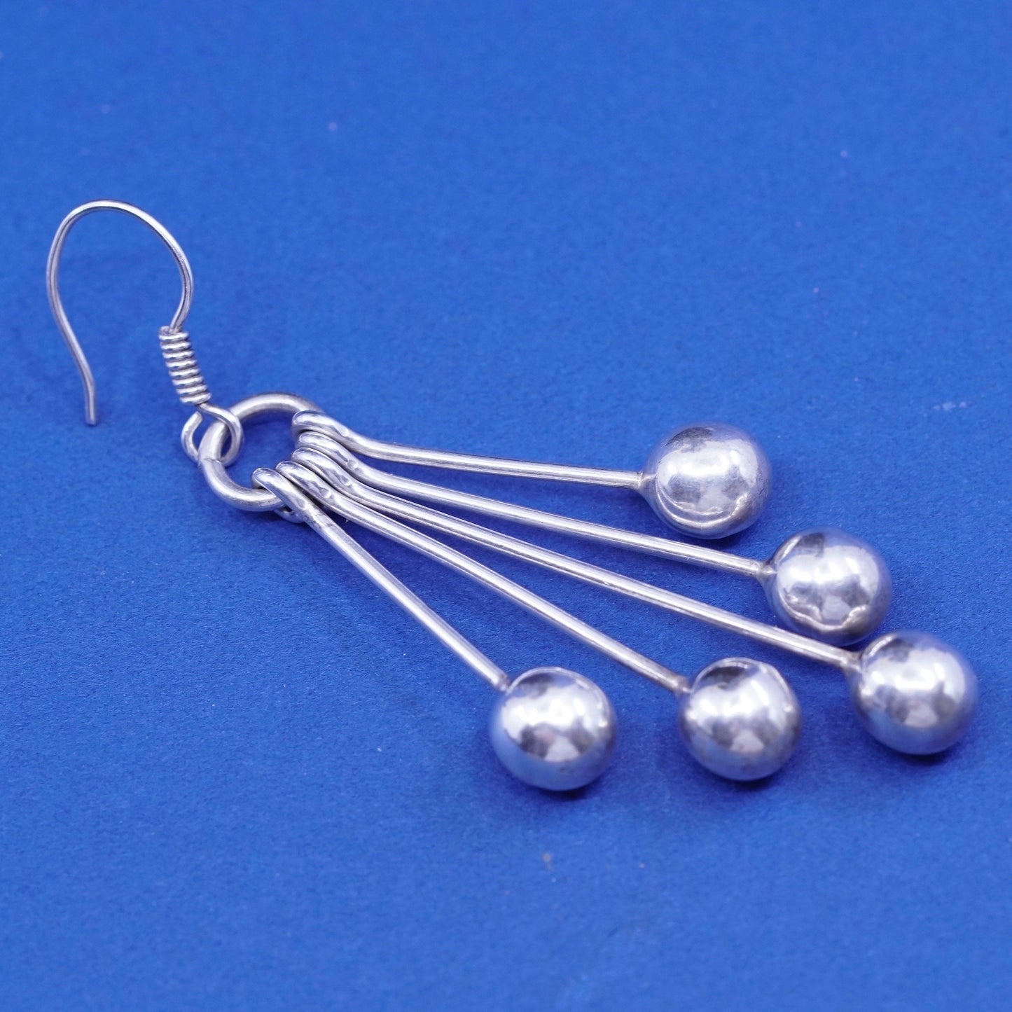 Vintage Mexico sterling 925 silver handmade earrings with long beads dangles