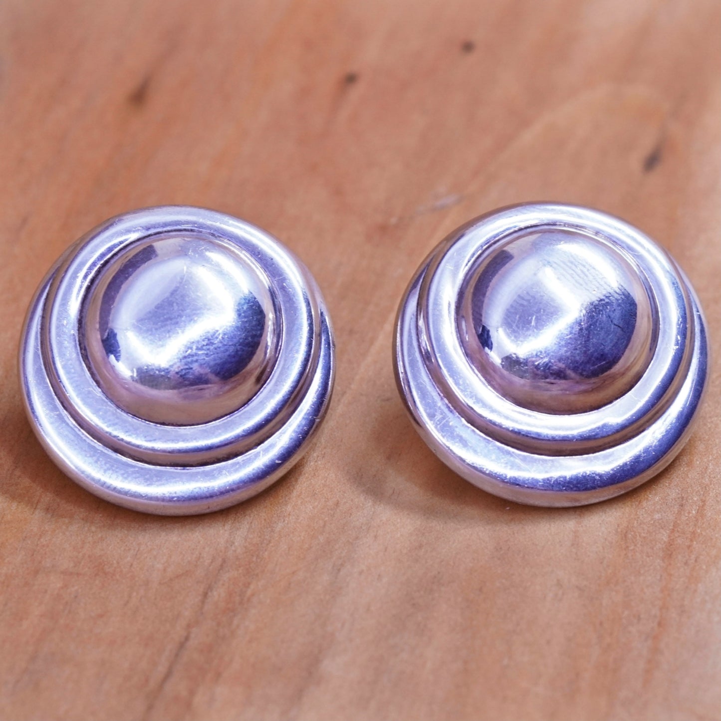 Vintage Sterling silver handmade earrings, mexico rubber 925 round studs