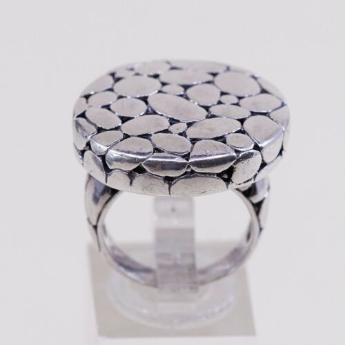 Sz 6, Vtg Pebble Textured Sterling 925 Silver Handmade Statement Ring, Stamped