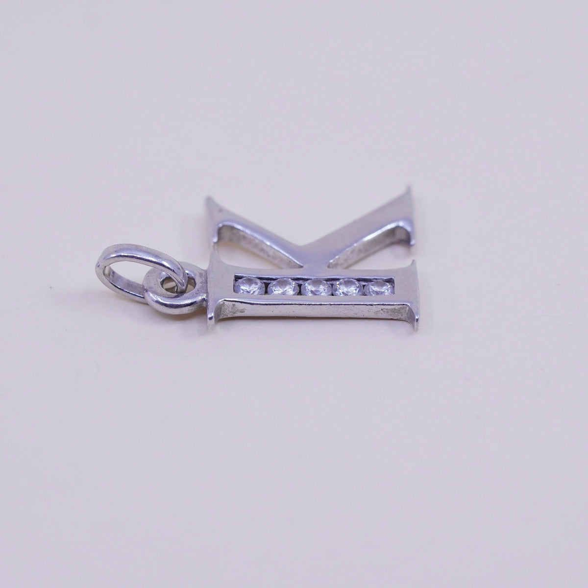 Vintage sterling silver handmade pendant, 925 initial “K” charm with cz