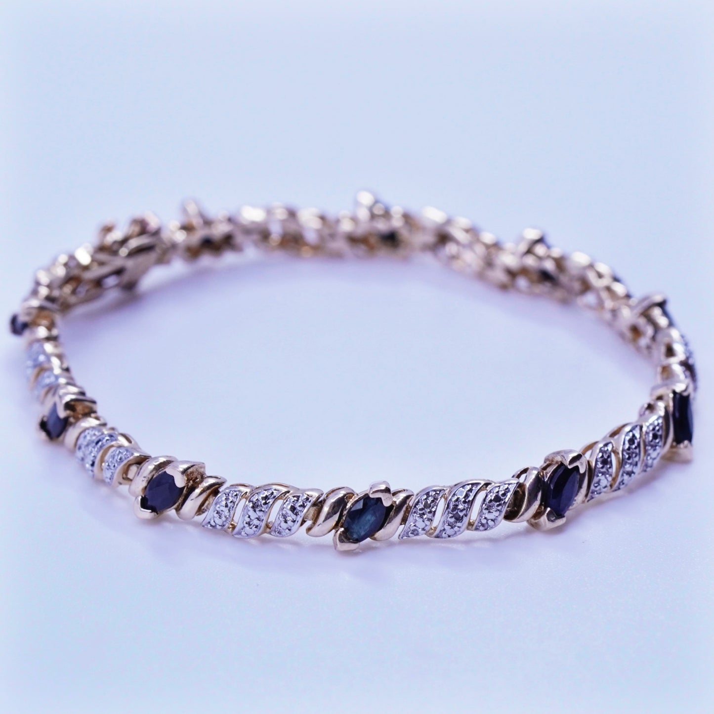 7.25”, vermeil gold Sterling 925 silver tennis San Marco bracelet sapphire