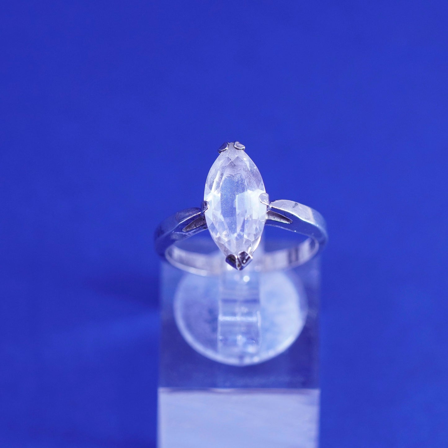 Size 7, vintage Sterling silver handmade ring, 925 ring with marquise shaped cz