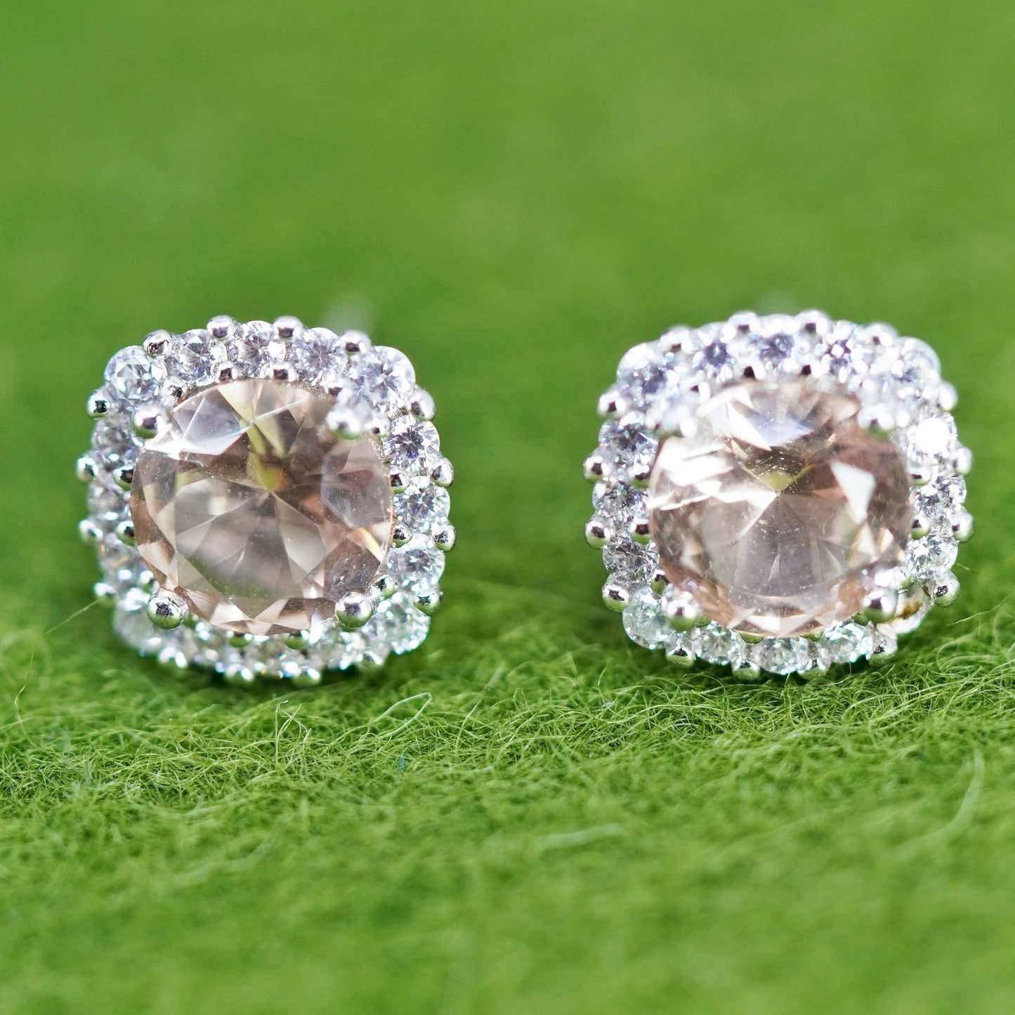 Vintage sterling silver 925 orange cz studs, earrings