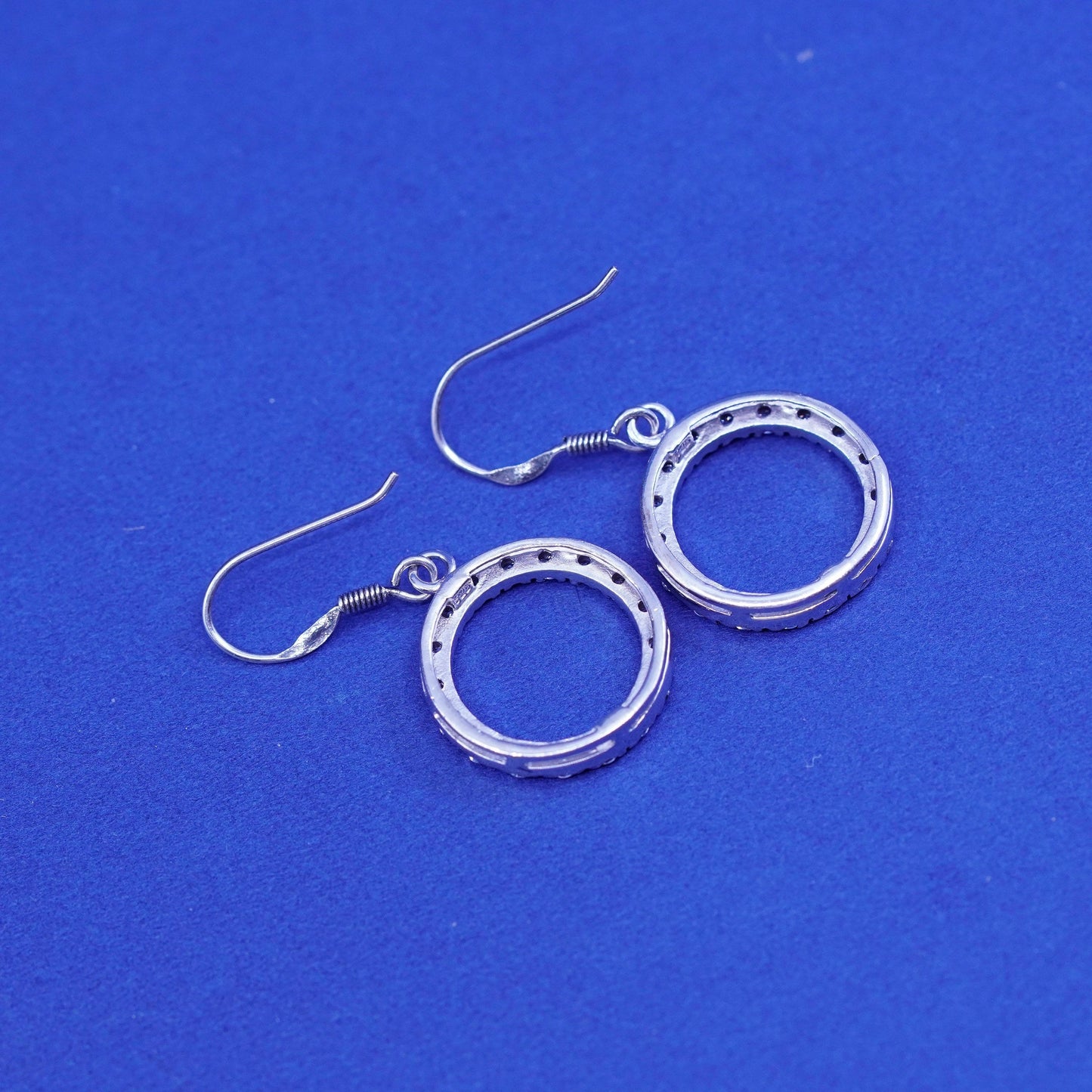 Vintage Sterling silver earrings, 925 circle with cluster cz