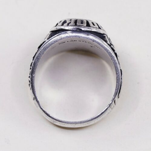 Sz 11.5, 1980s Sterling Silver Ring, 925 Brooklyn Center Statement W/ Obsidian