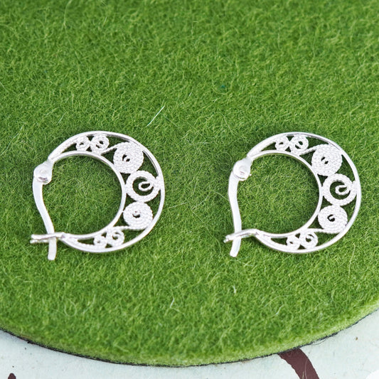 0.75”, Vintage sterling 925 silver filigree loop earrings, minimalist hoops