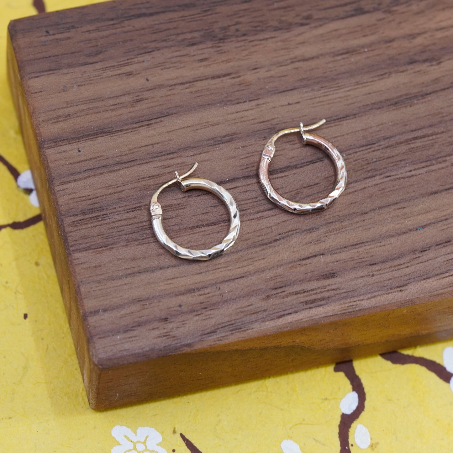 0.5”, vermeil gold over Sterling silver earrings, 925 textured hoops