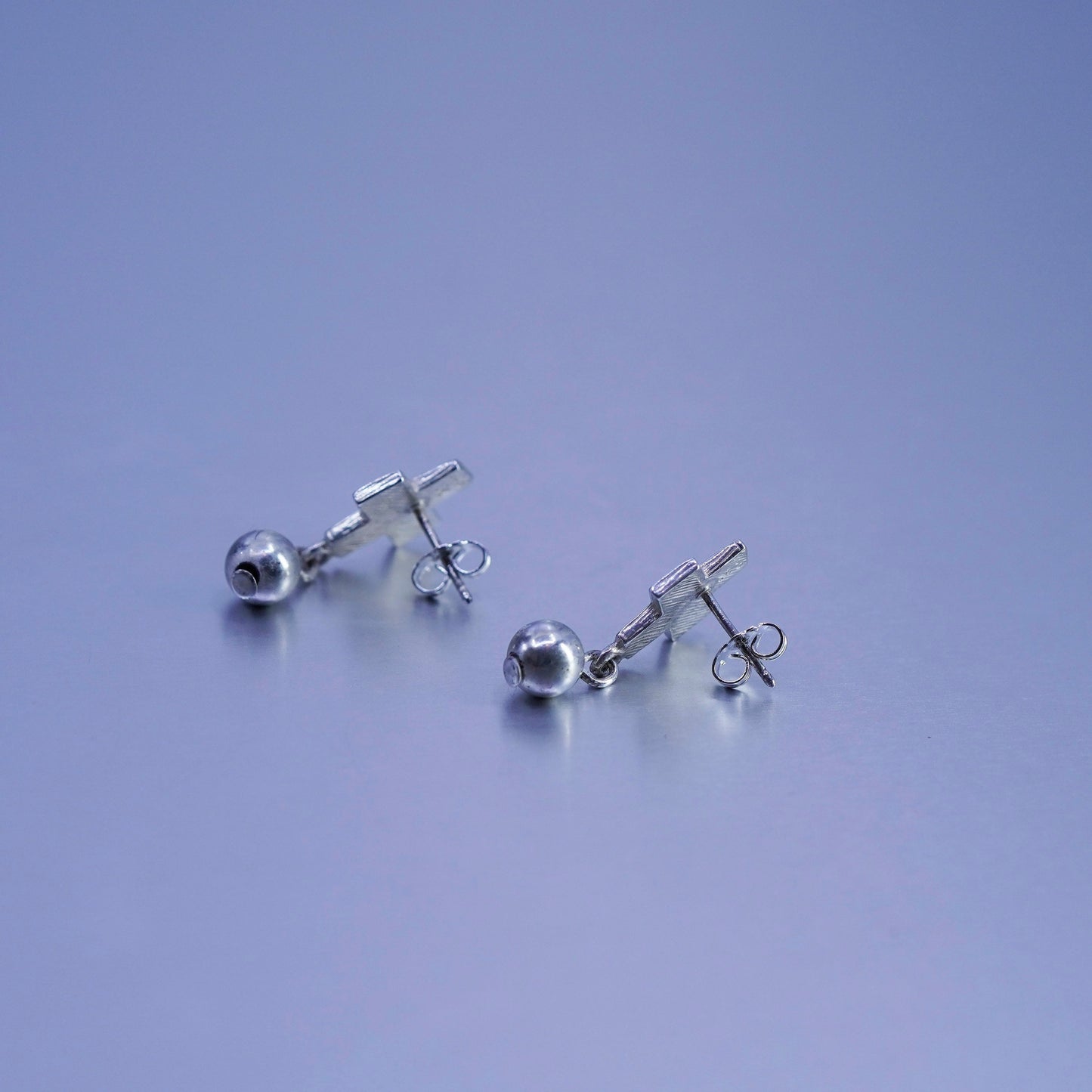 Vintage Sterling 925 silver handmade earrings, cross studs with beads