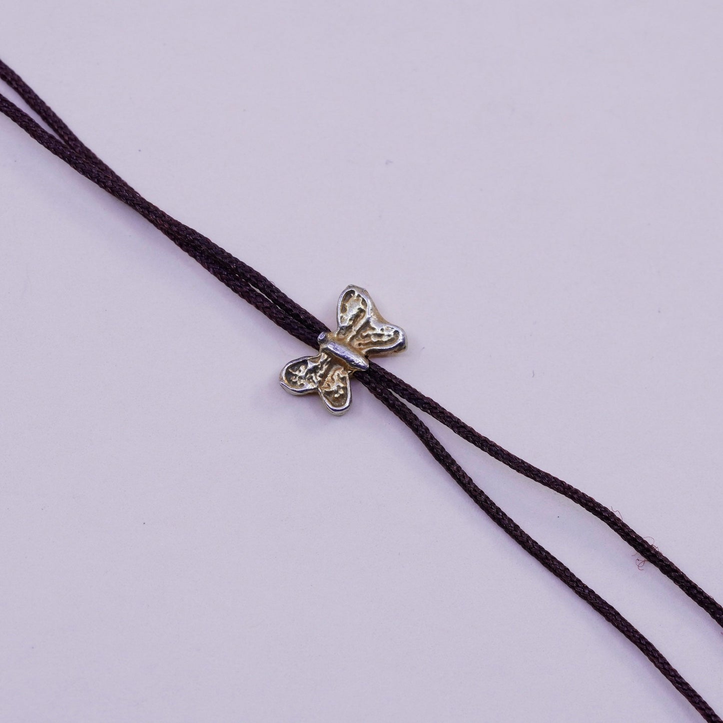6.5” Vintage Sterling silver handmade bracelet, 925 butterfly with linen thread