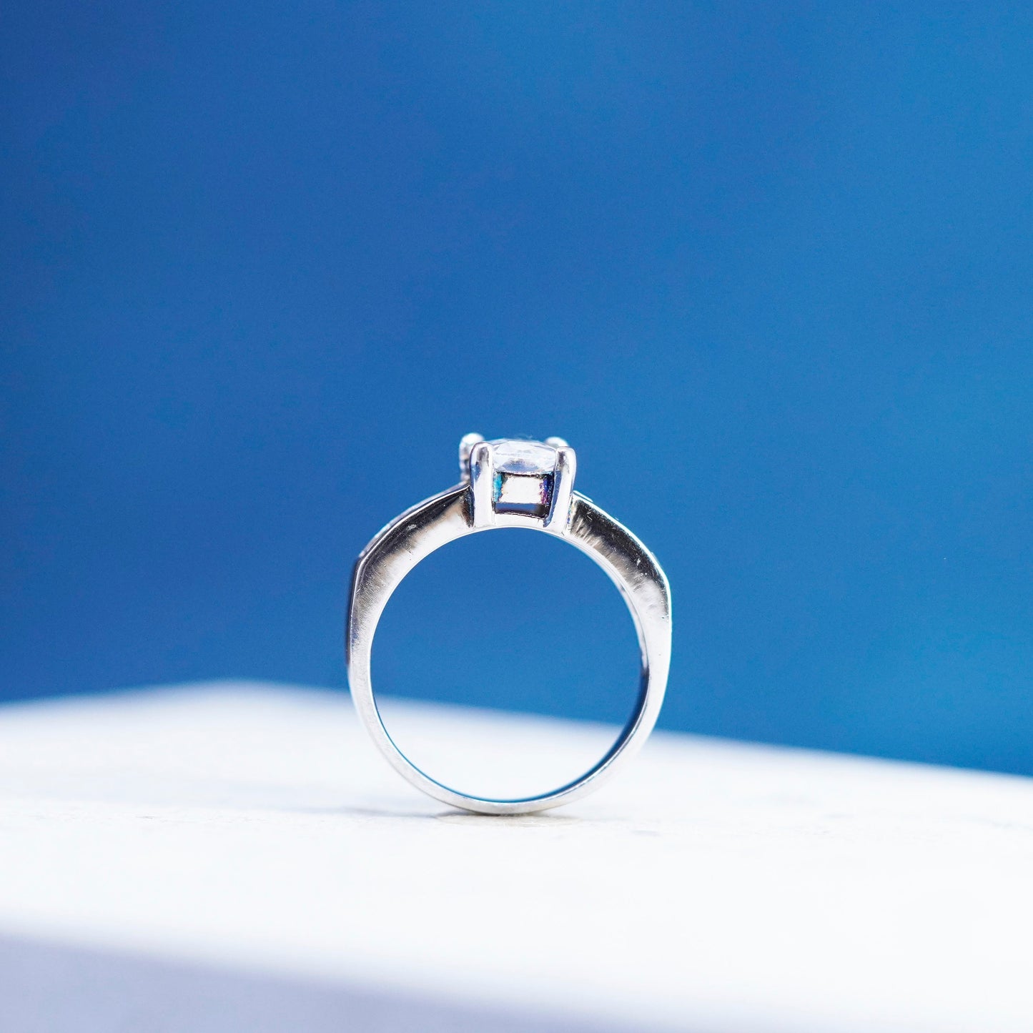 Size 7.25 vintage Sterling 925 silver engagement ring with cz