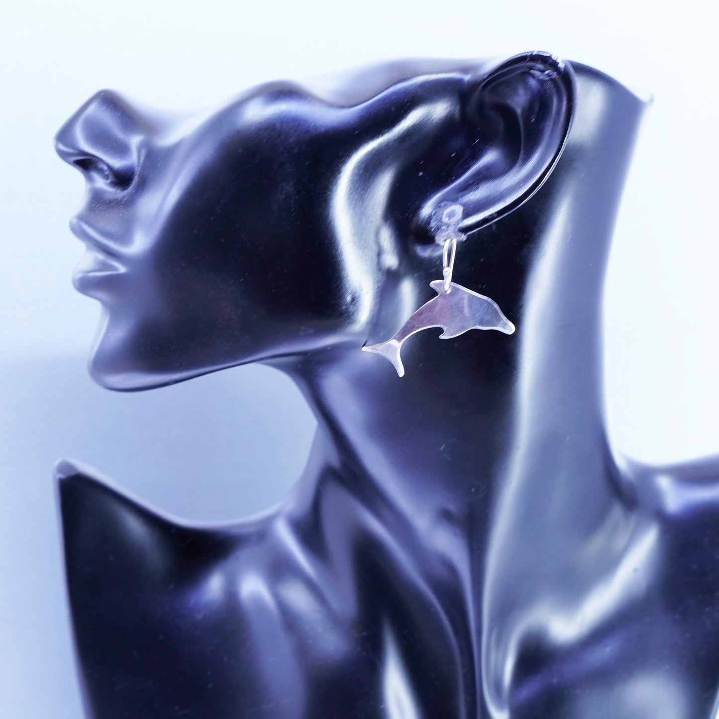 Vintage Sterling 925 silver handmade dolphin earrings