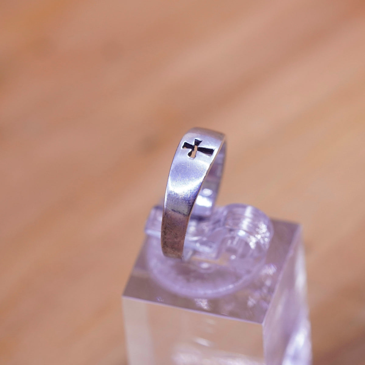 Size 6, vintage Sterling silver handmade ring, 925 band with cross cut out