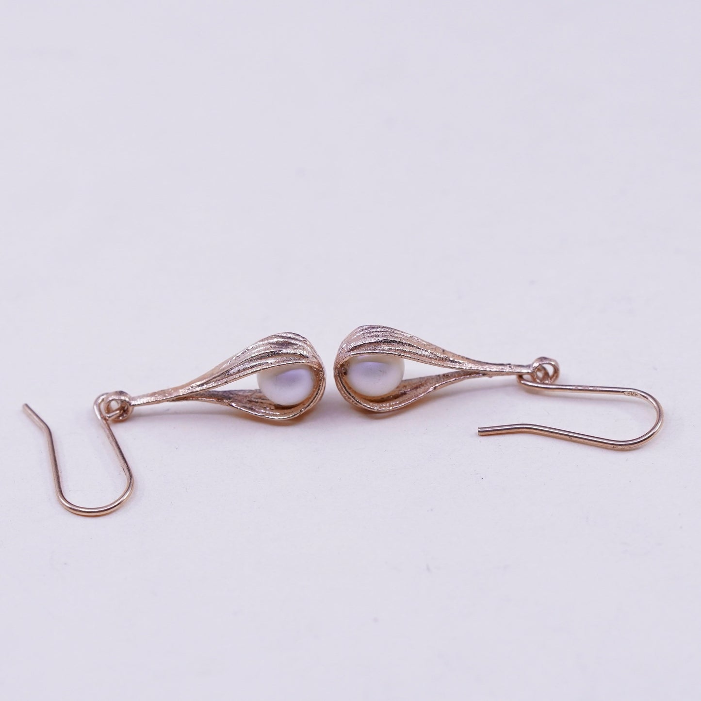 Vintage rose gold over Sterling 925 silver handmade earrings with pearl