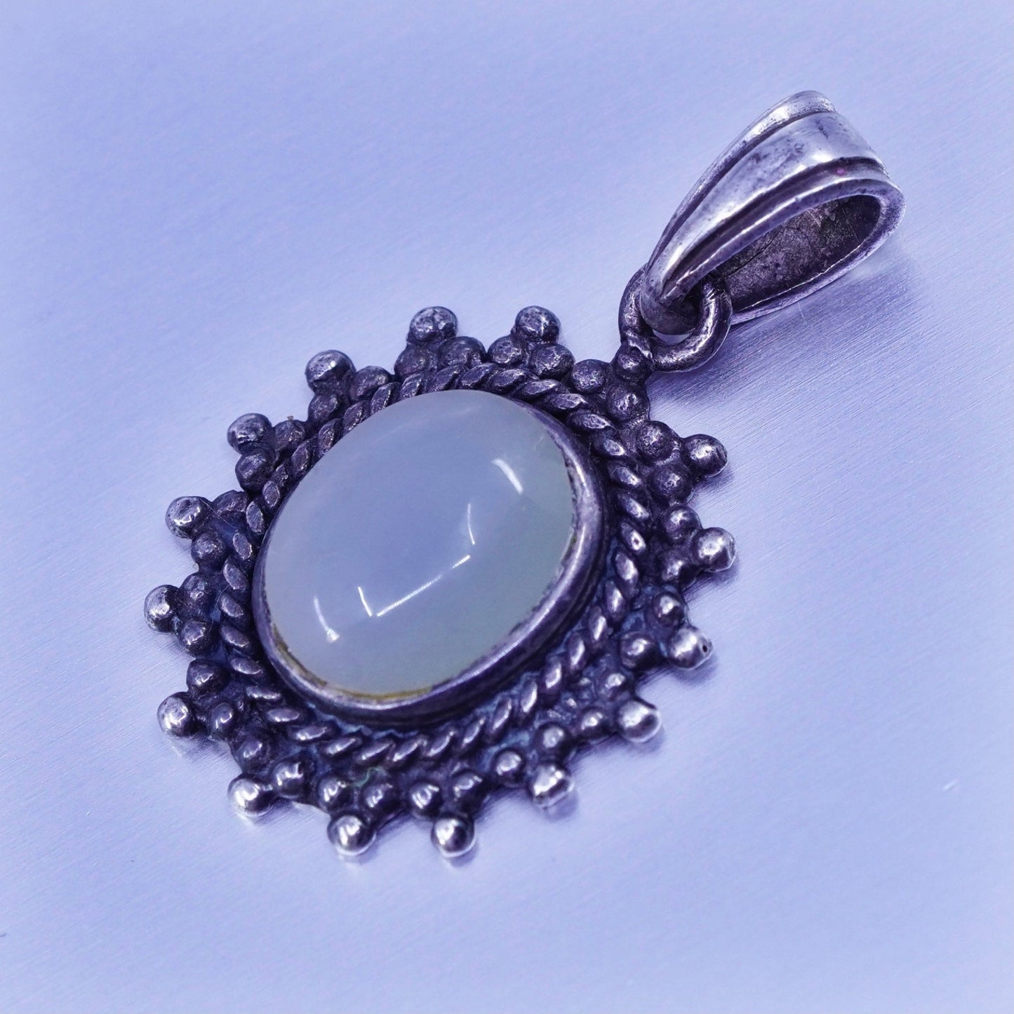 antique sterling 925 silver pendant with jade and beads