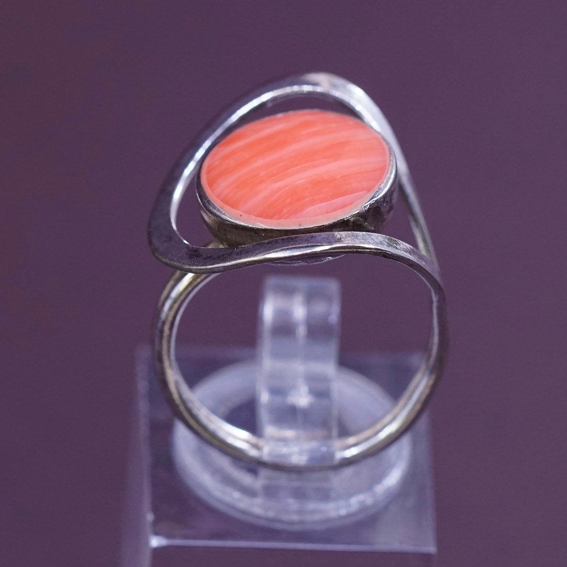 sz 4, VTG Sterling silver handmade ring, 925 with orange agate inlay