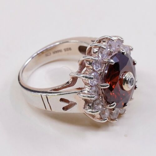 Sz 8, Vtg Vermeil Gold Sterling silver Statement ring, 925 Crown W/ Ruby N Cz
