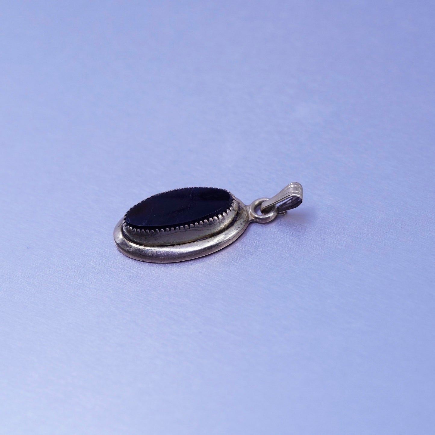antique 12K gold filled handmade pendant with oval obsidian