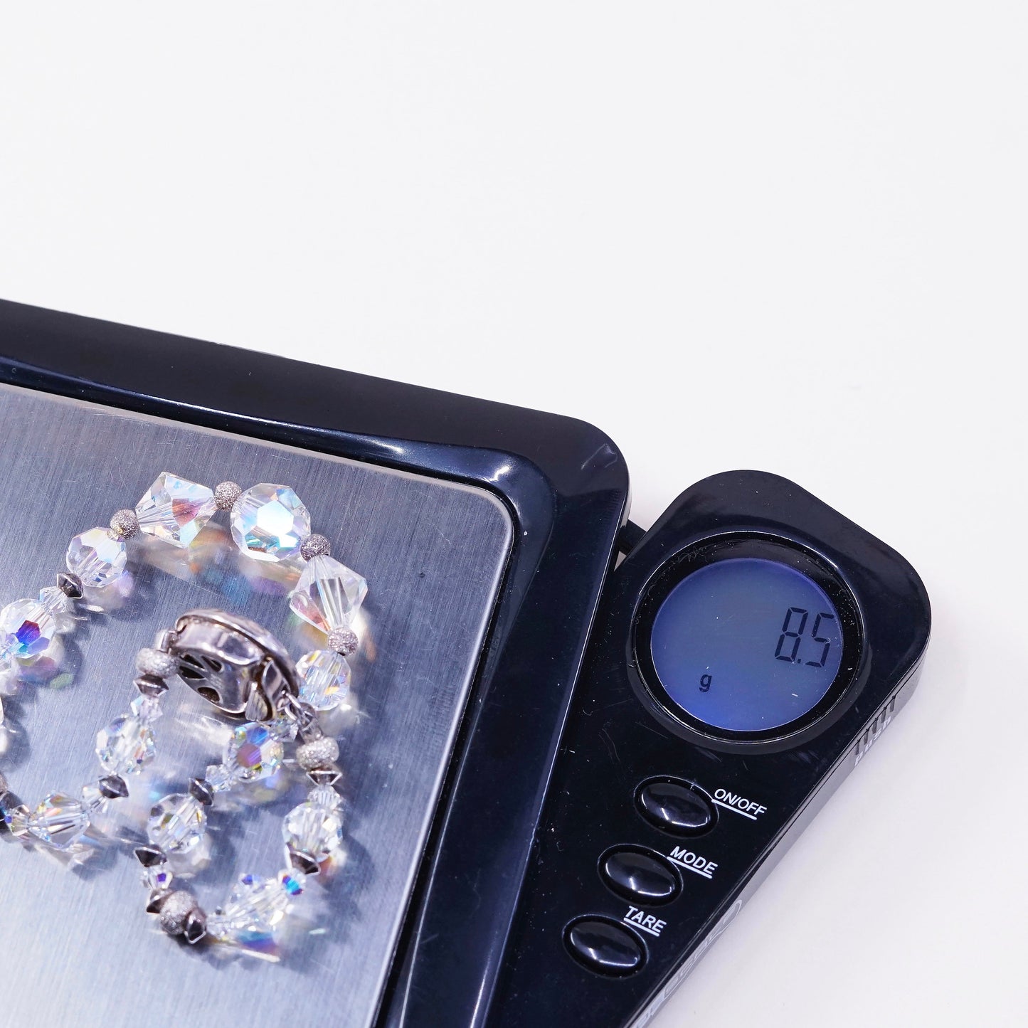 6.5”, vtg sterling silver handmade bracelet, 925 clasp with crystal beads