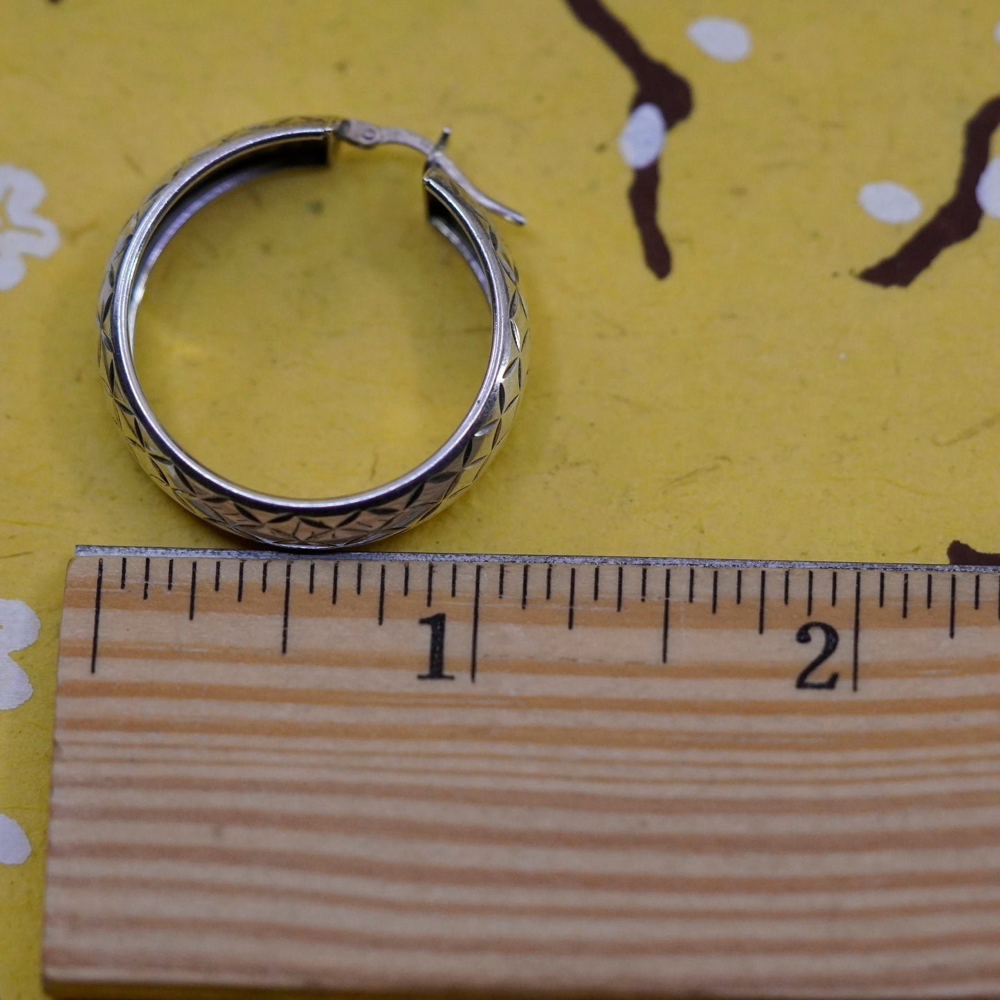 1”, Vintage Sterling silver handmade earrings, textured 925 silver hoops