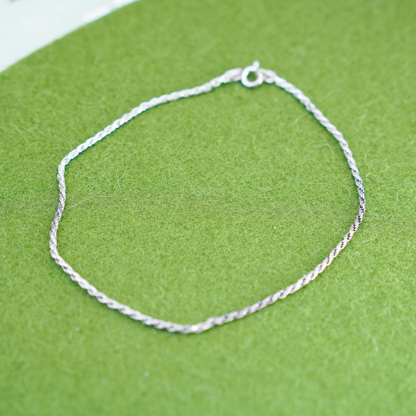 9.75”, Vintage sterling silver bracelet, Italy 925 rope ankle chain anklet