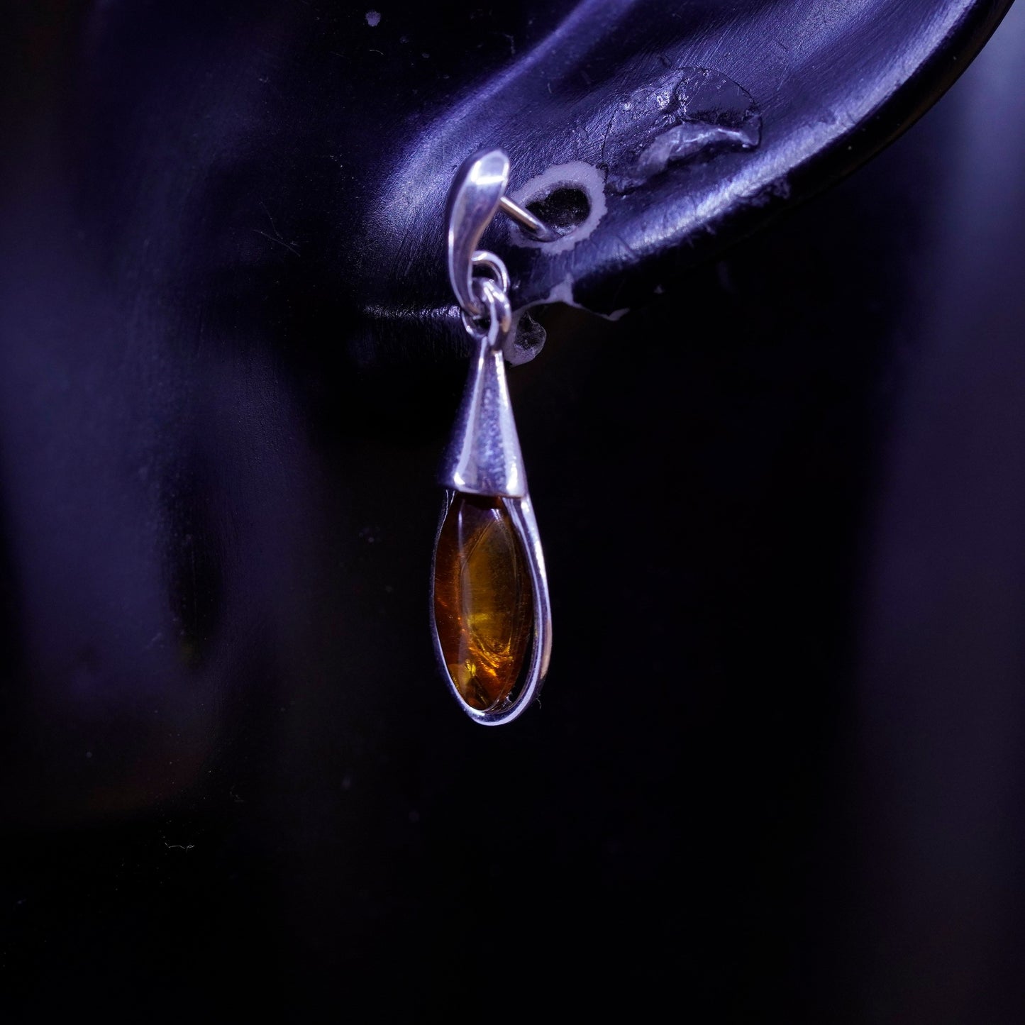 Vintage Sterling 925 silver handmade teardrop earrings with Amber