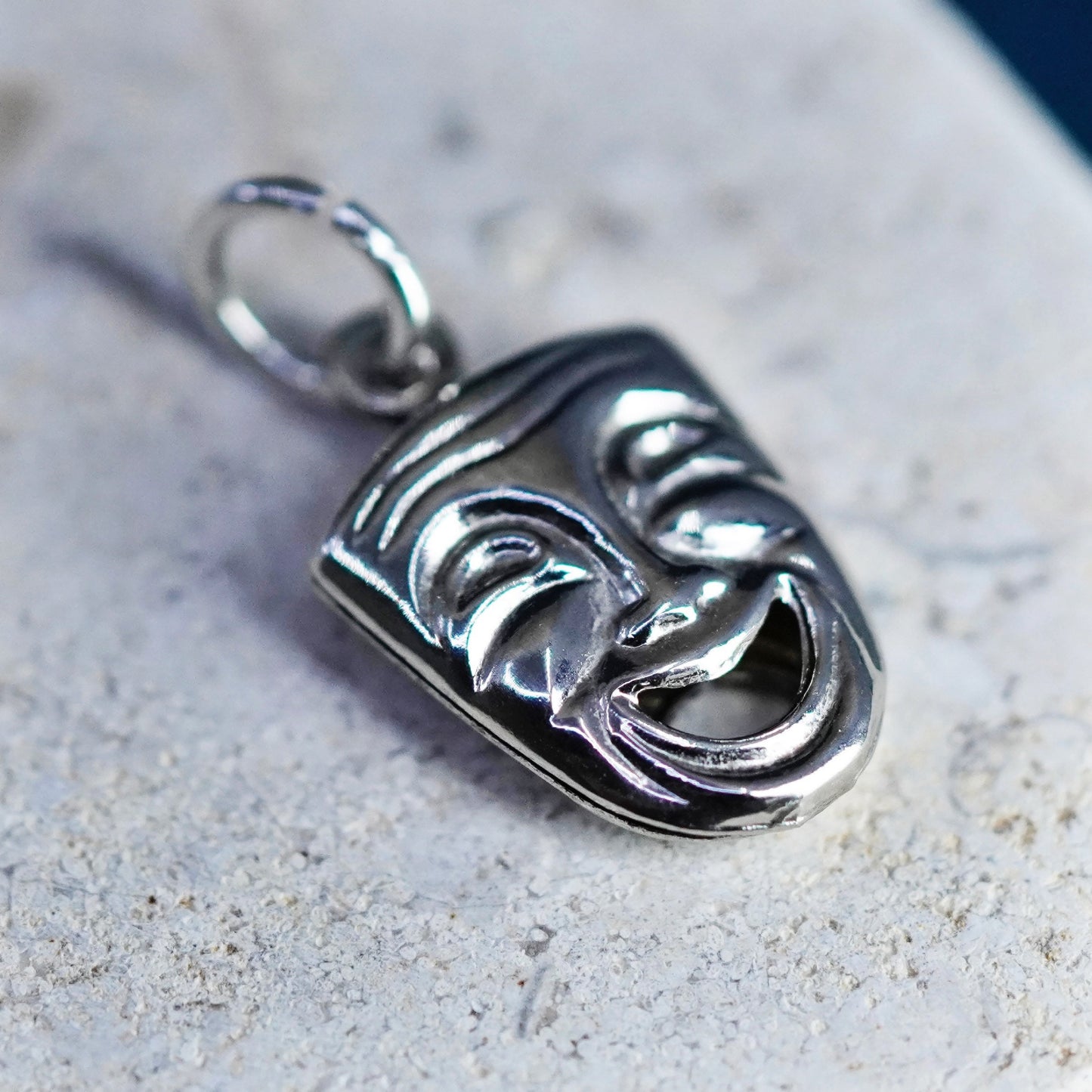 Vintage Sterling silver handmade pendant, 925 Comedy sad face charm