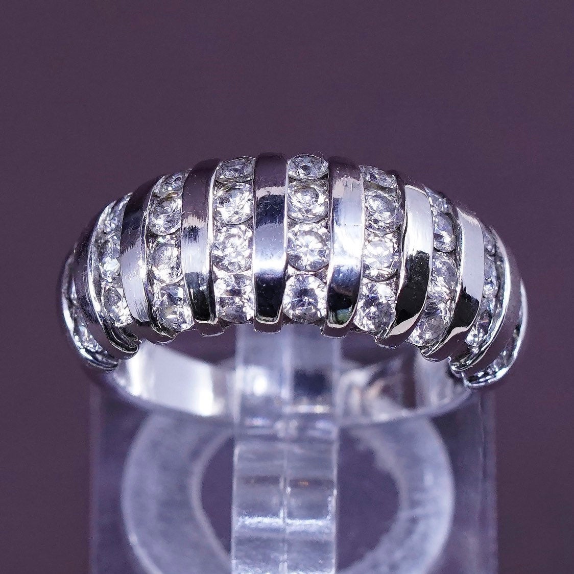 sz 5.75, vtg Sterling silver handmade ring, modern 925 band w/ cz