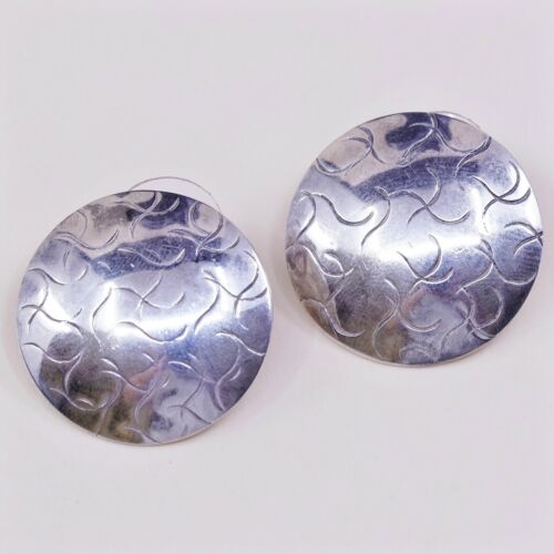 Southwestern Handmade 925 Sterling Silver Round Studs Earrings W/ Wavy Pattern