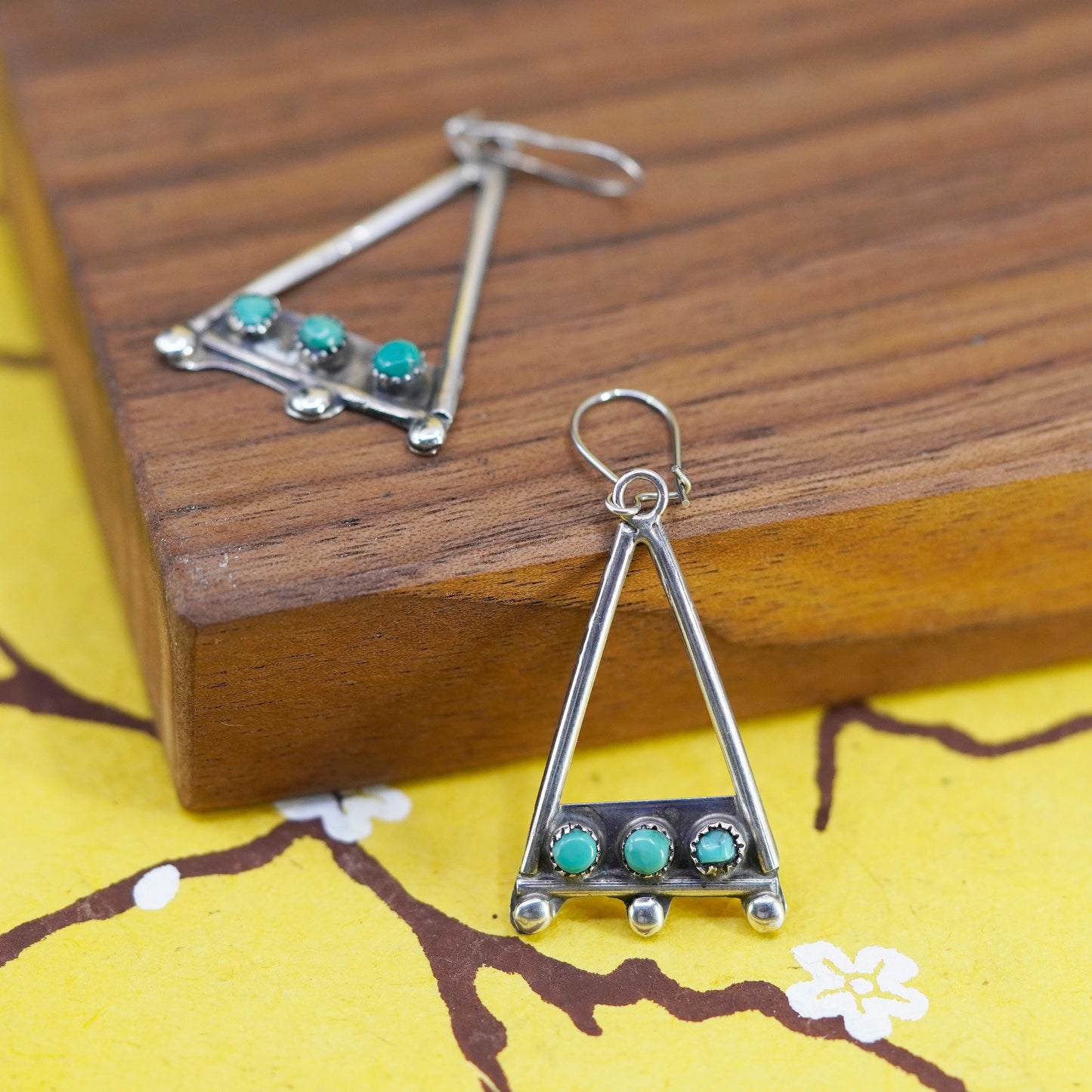 Native American Navajo Sterling 925 silver handmade earrings with turquoise