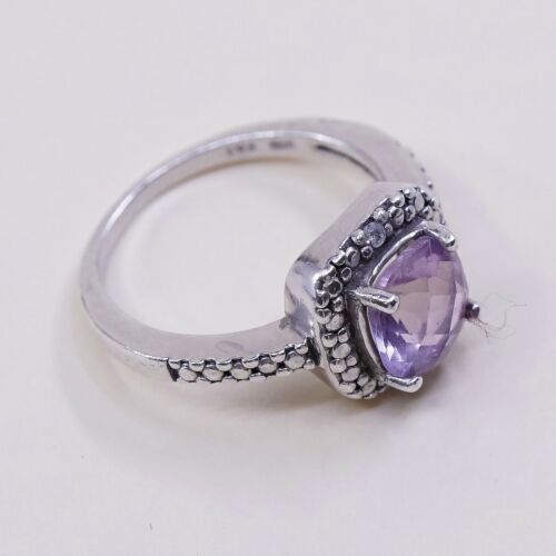 Sz 5, Sterling Silver handmade Ring, 925 Ring W/ amethyst N Diamond Details