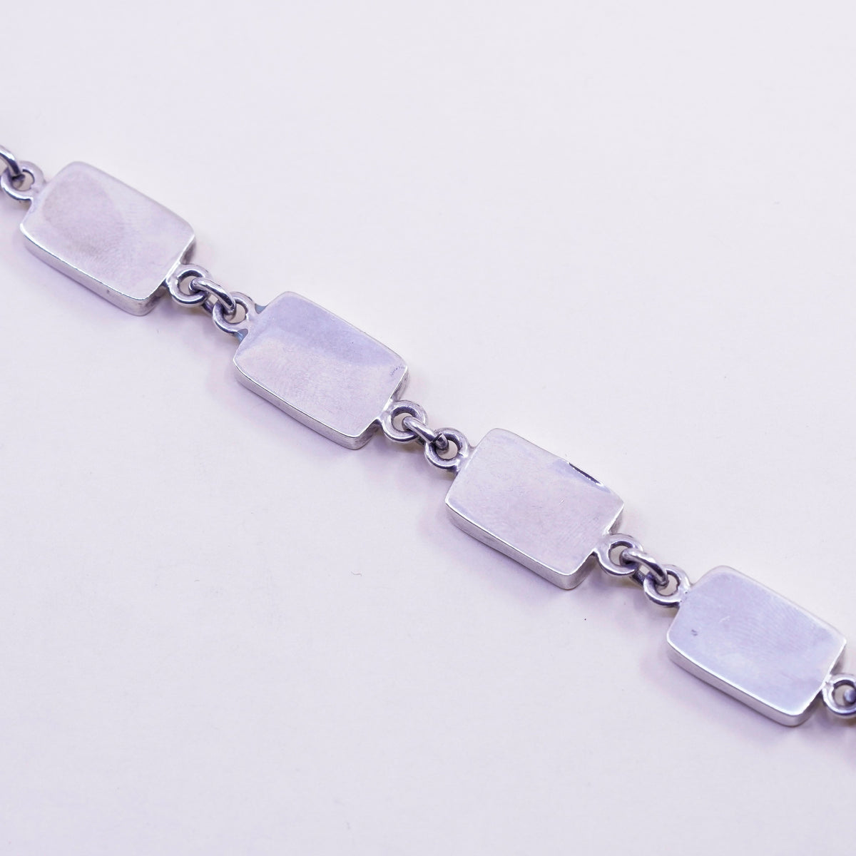 7.25”, vtg Sterling silver handmade bracelet, Mexico 925 chain square turquoise