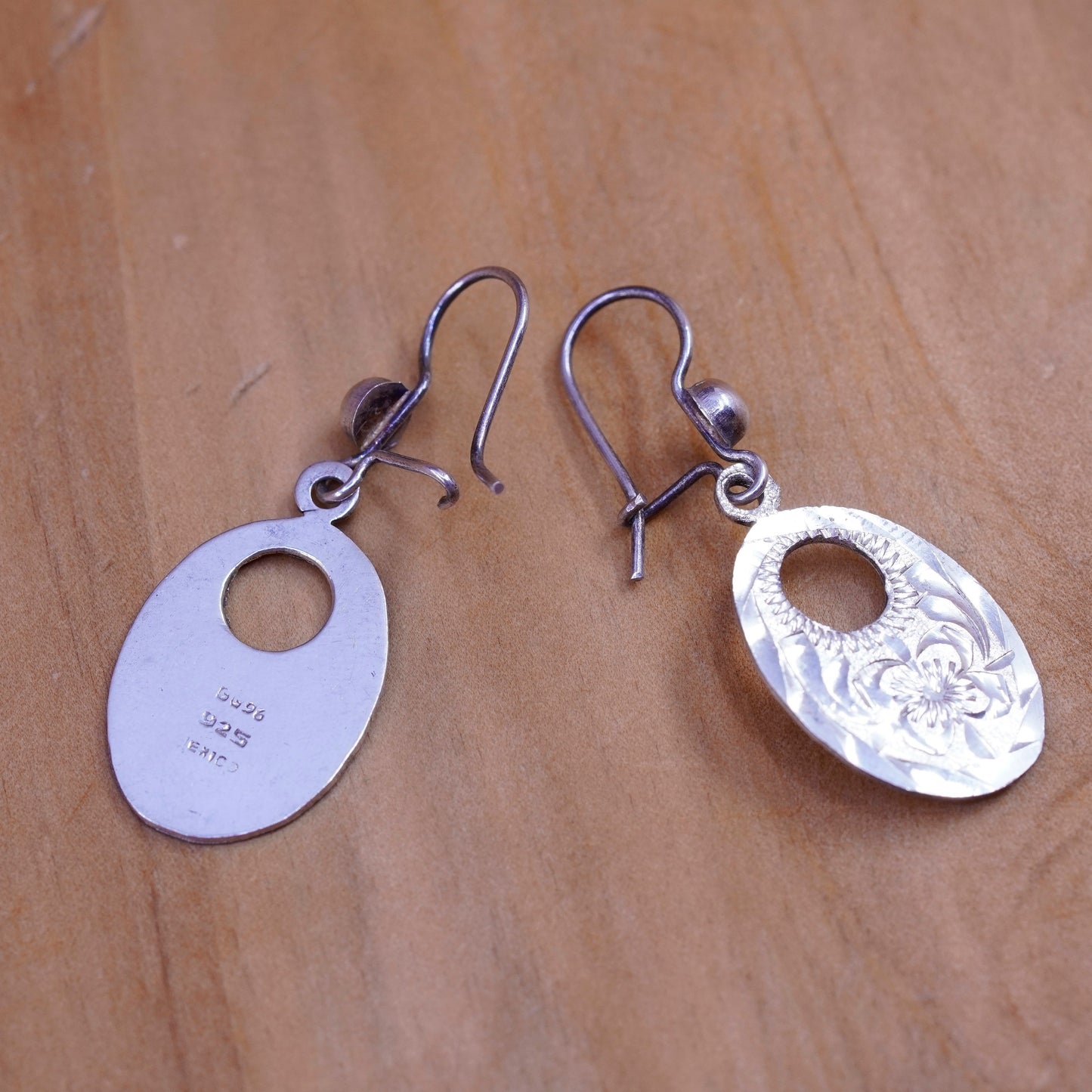 Vintage Sterling 925 silver handmade earrings, textured teardrop drops