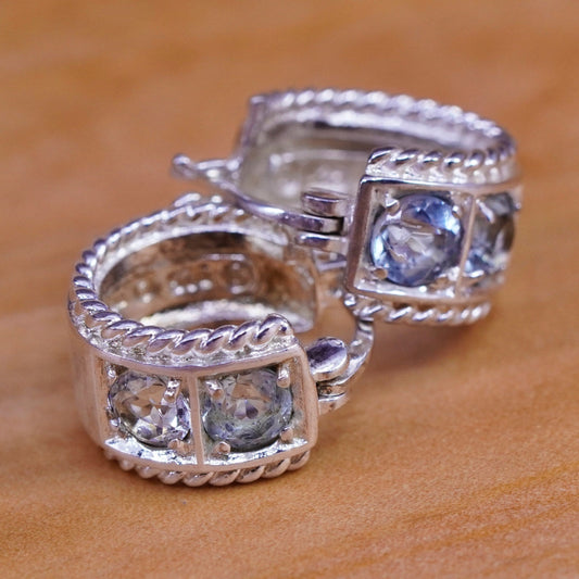 0.5”, vintage Sterling silver handmade earrings, 925 huggie hoops with topaz