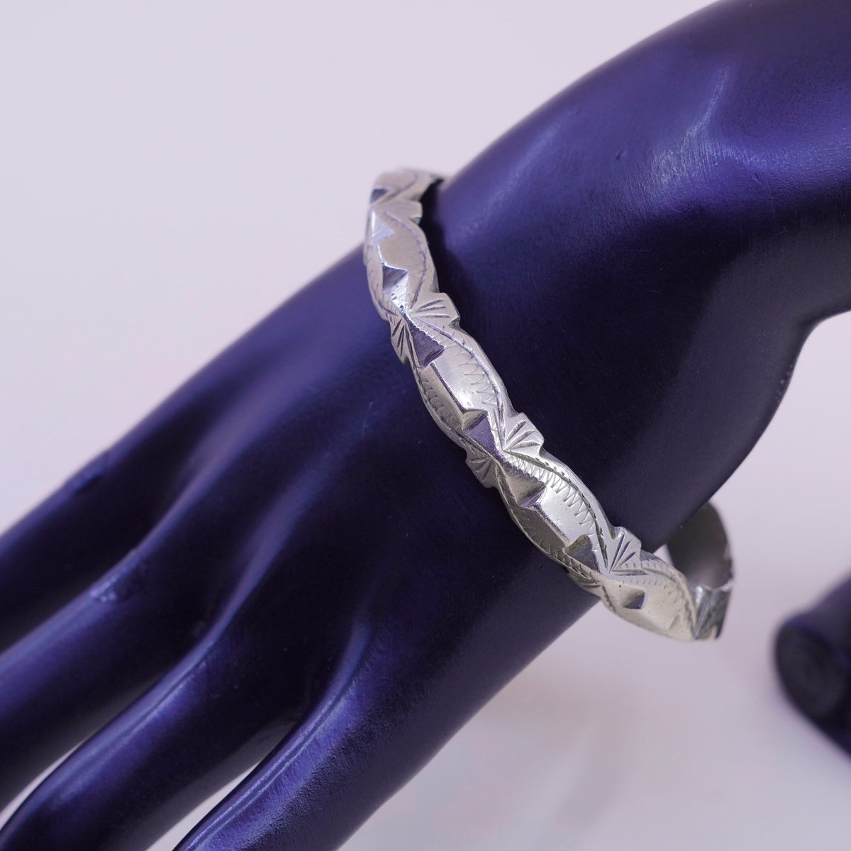 7.75”, Native American sterling 925 silver handmade textured bracelet, bangle