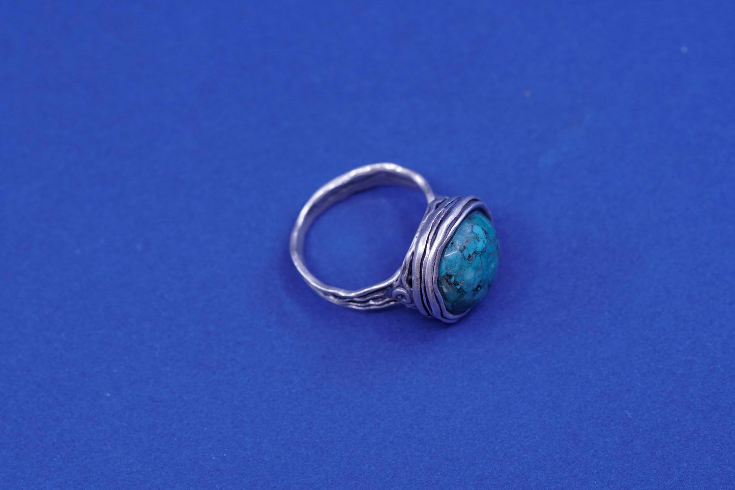 Size 7.75, vintage Israel Sterling silver handmade ring with turquoise