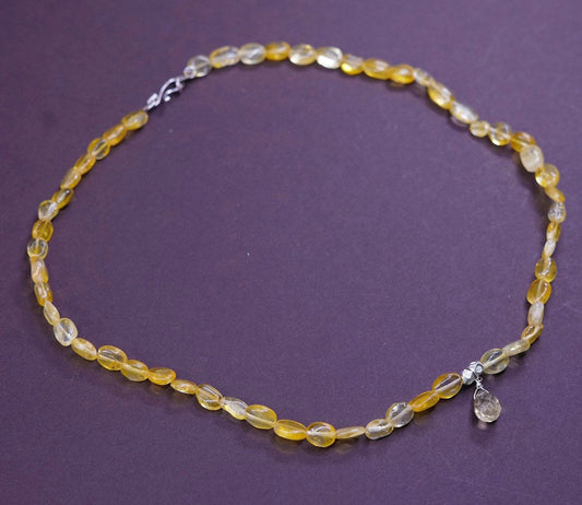 18”, Sterling silver handmade beads necklace, Citrine & Cultured Brown Pearl