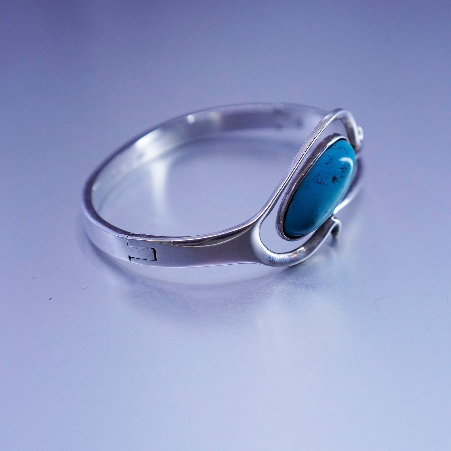 7.25”, Mexico Sterling 925 silver handmade bracelet, hinged bangle turquoise