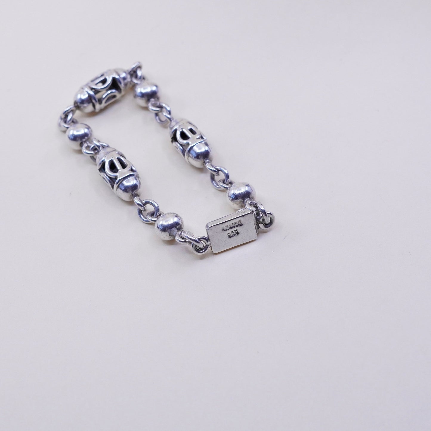 6.75”, vintage sterling silver handmade bracelet, mexico 925 nugget beads chain