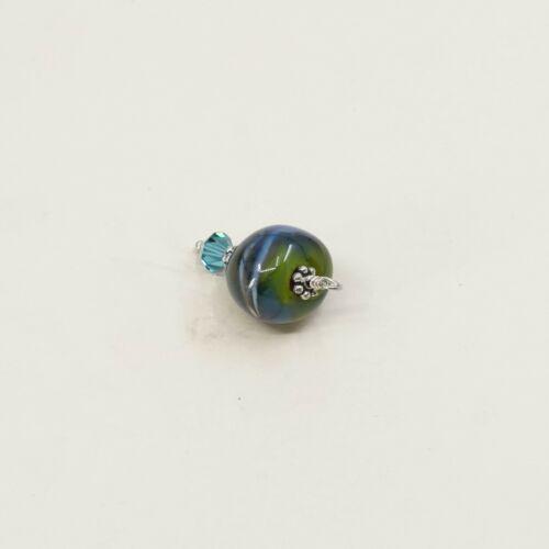 Vtg sterling silver handmade pendant, solid 925 Trim W/ Glass Bead Charm