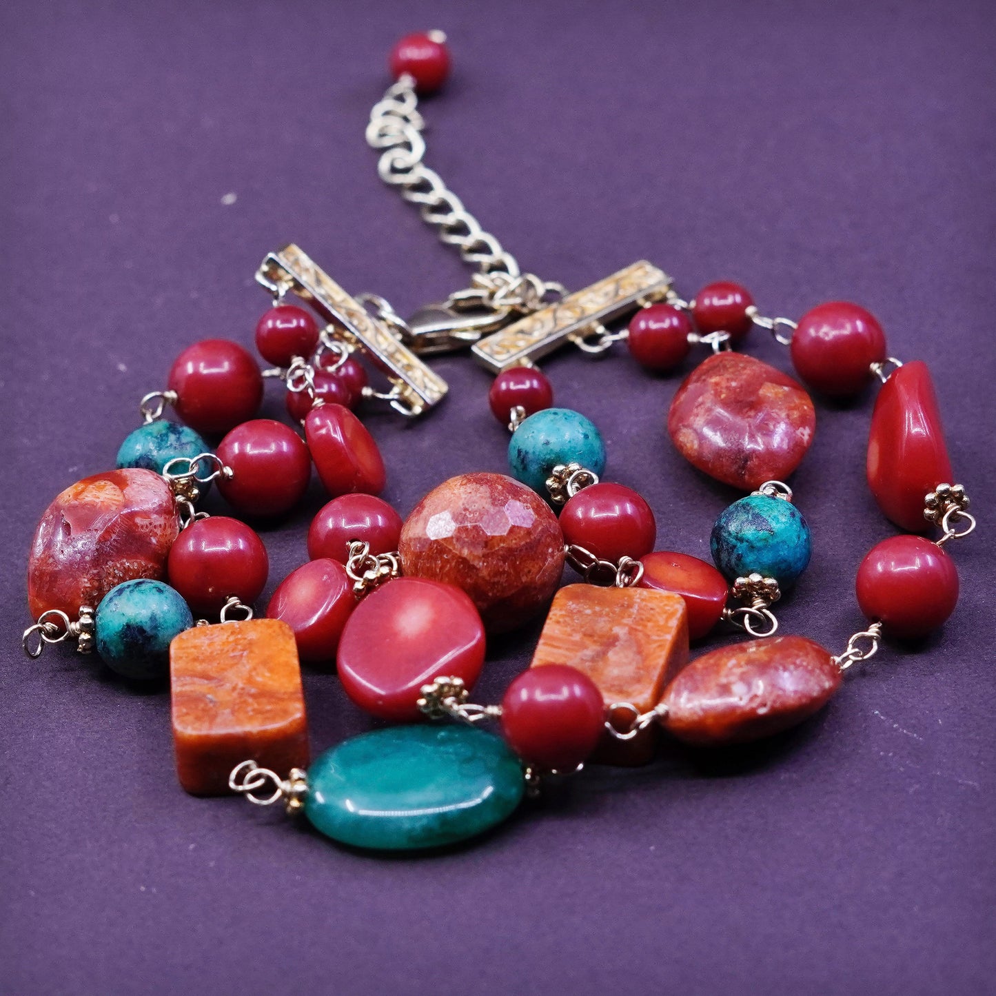 6.5” Lucas Lameth Luc vermeil gold 925 Sterling Silver bracelet turquoise Coral